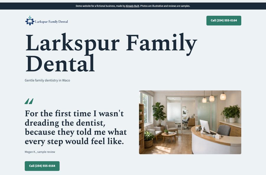 Example site for Larkspur Family Dental